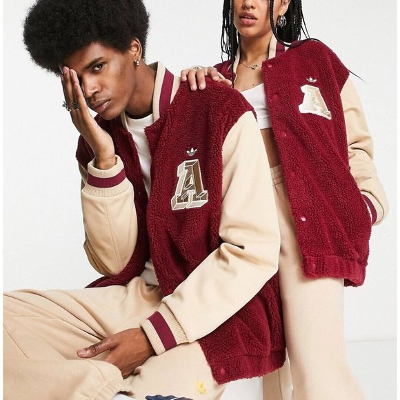 adidas Originals Jacket Preppy Varsity unisex Textured burgundy beige - Picture 1 of 4